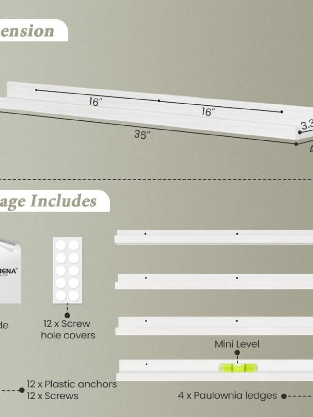 36 Inch Floating Shelves for Wall 4-Pack, Large Nursery Book Shelves Bookshelf f - Picture 3 of 7